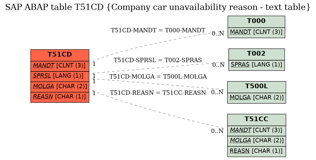 E-R Diagram for table T51CD (Company car unavailability reason - text table)