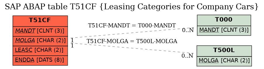 E-R Diagram for table T51CF (Leasing Categories for Company Cars)