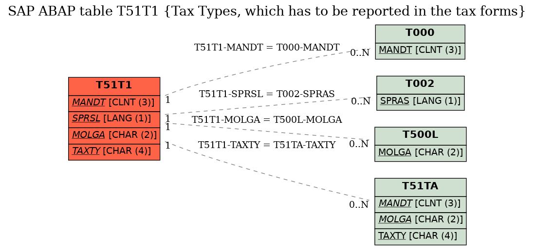 E-R Diagram for table T51T1 (Tax Types, which has to be reported in the tax forms)