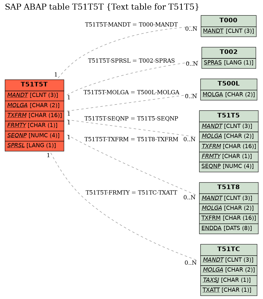 E-R Diagram for table T51T5T (Text table for T51T5)