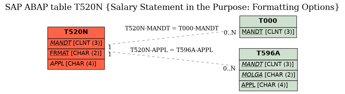 E-R Diagram for table T520N (Salary Statement in the Purpose: Formatting Options)