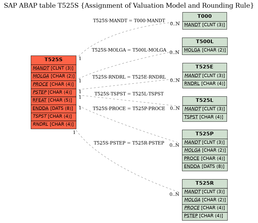 E-R Diagram for table T525S (Assignment of Valuation Model and Rounding Rule)