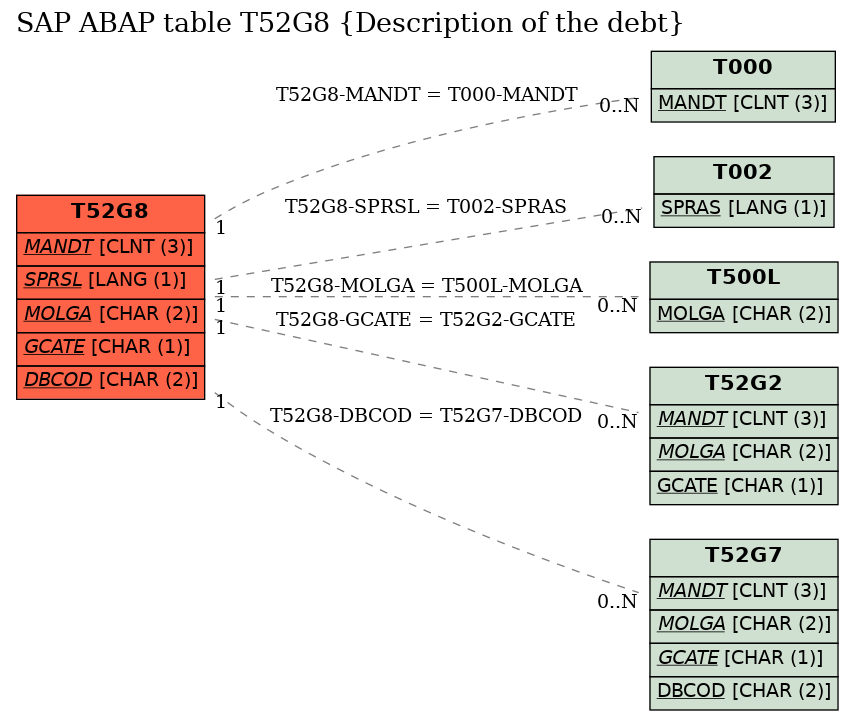 E-R Diagram for table T52G8 (Description of the debt)