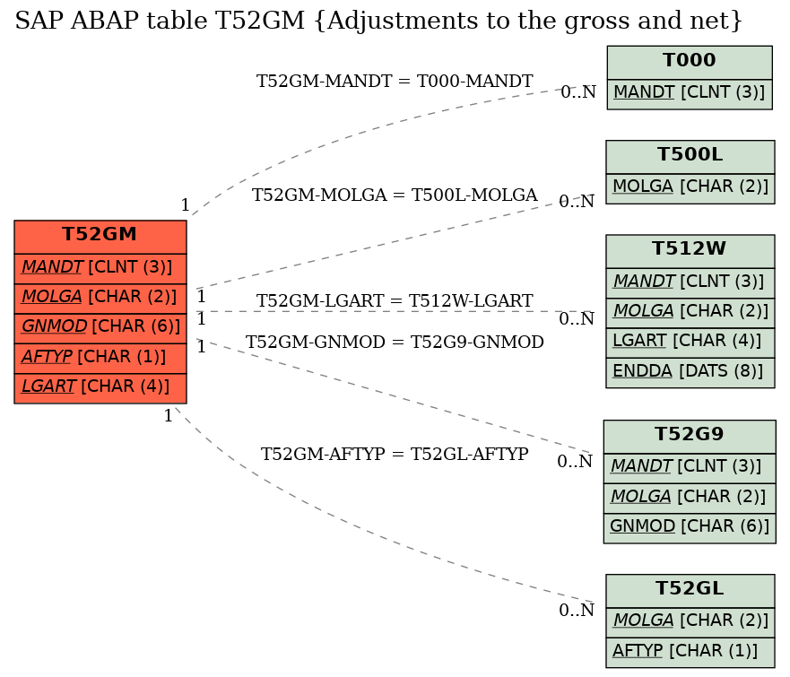 E-R Diagram for table T52GM (Adjustments to the gross and net)