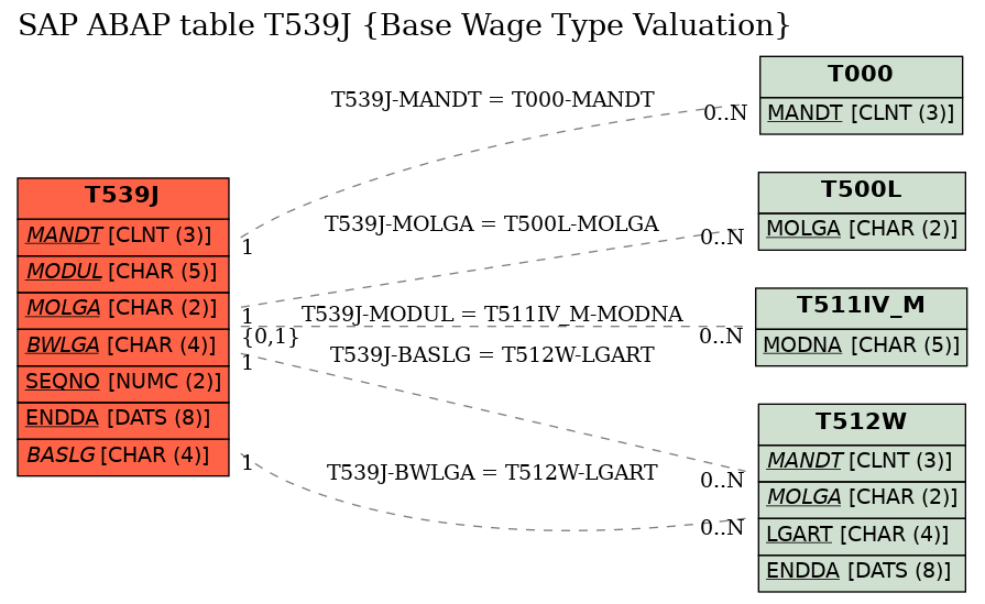 E-R Diagram for table T539J (Base Wage Type Valuation)