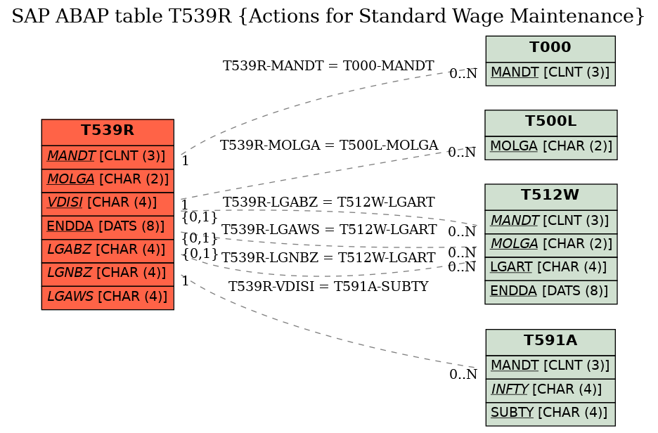 E-R Diagram for table T539R (Actions for Standard Wage Maintenance)