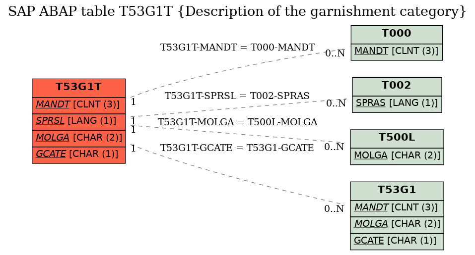 E-R Diagram for table T53G1T (Description of the garnishment category)