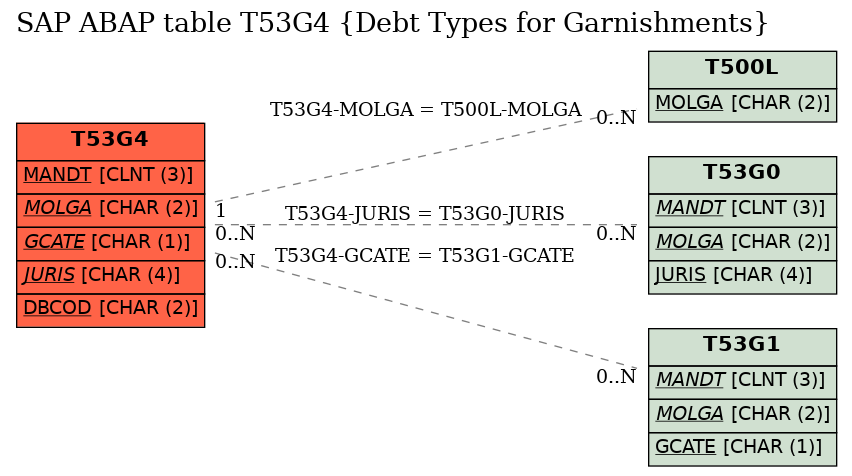 E-R Diagram for table T53G4 (Debt Types for Garnishments)