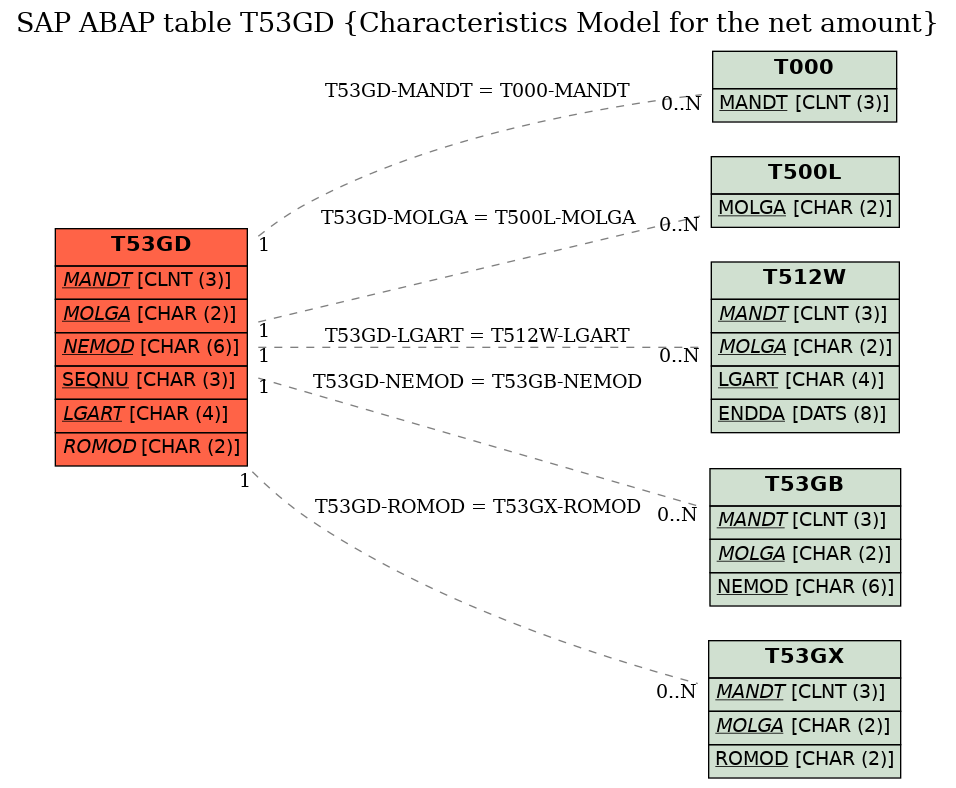 E-R Diagram for table T53GD (Characteristics Model for the net amount)