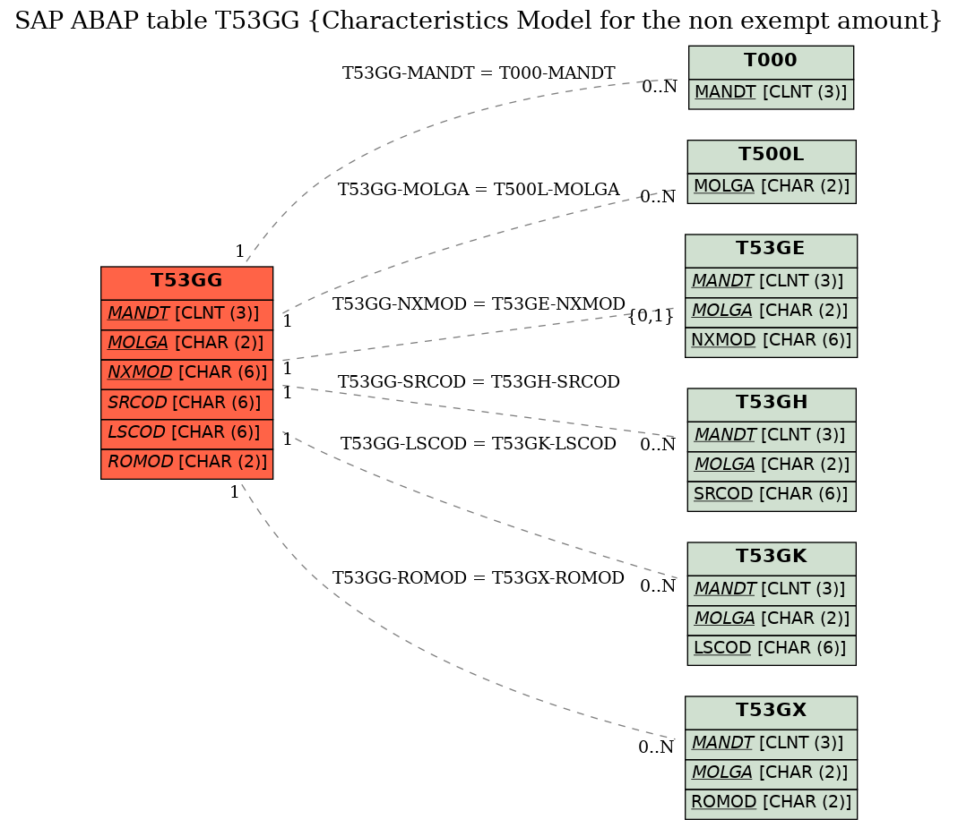 E-R Diagram for table T53GG (Characteristics Model for the non exempt amount)