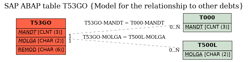 E-R Diagram for table T53GO (Model for the relationship to other debts)