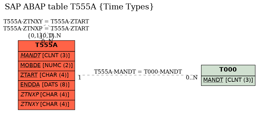 E-R Diagram for table T555A (Time Types)