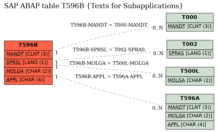 E-R Diagram for table T596B (Texts for Subapplications)