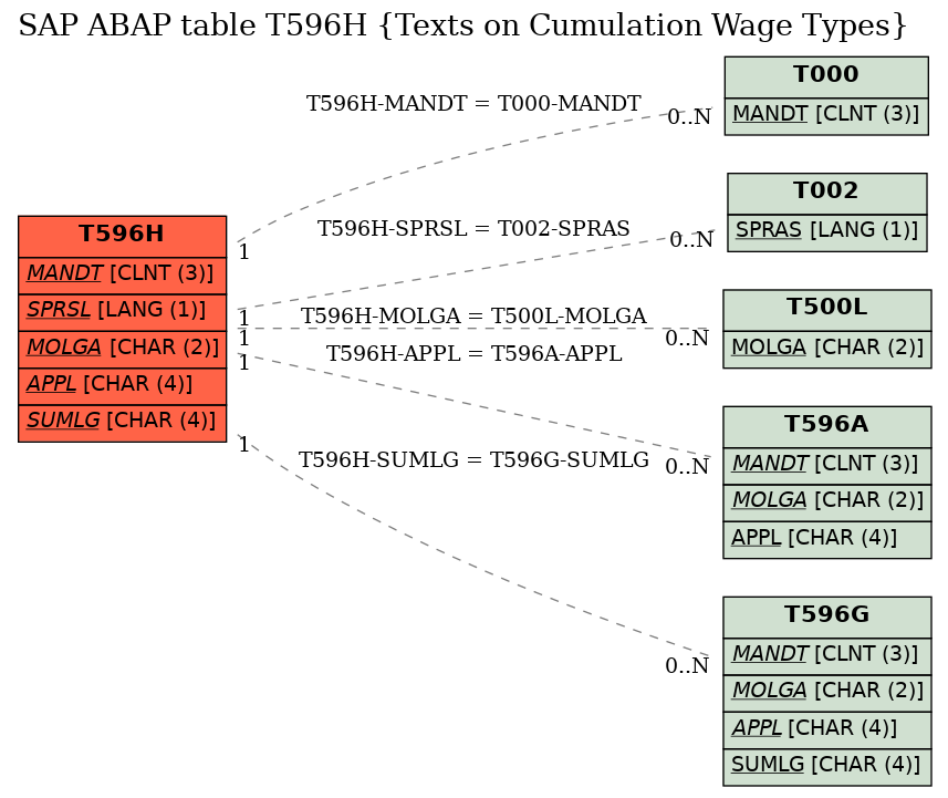 E-R Diagram for table T596H (Texts on Cumulation Wage Types)