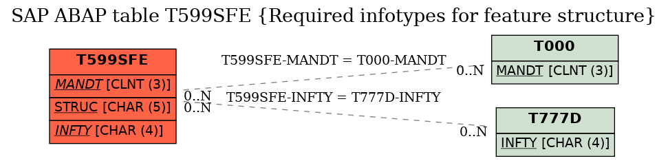 E-R Diagram for table T599SFE (Required infotypes for feature structure)