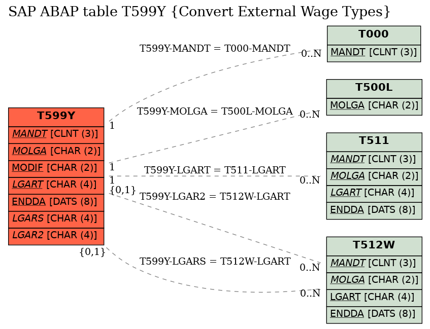 E-R Diagram for table T599Y (Convert External Wage Types)