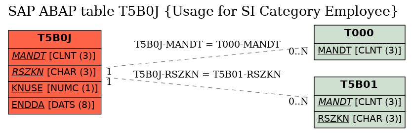 E-R Diagram for table T5B0J (Usage for SI Category Employee)