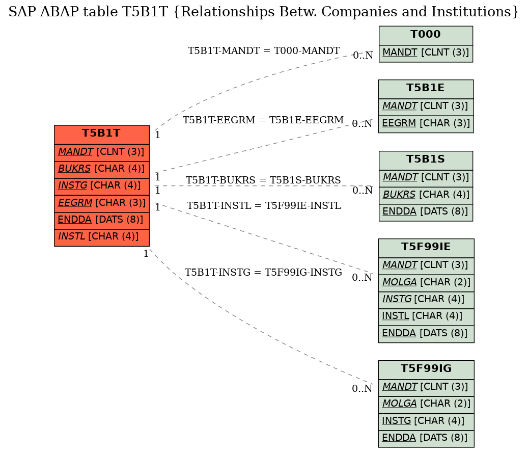 E-R Diagram for table T5B1T (Relationships Betw. Companies and Institutions)