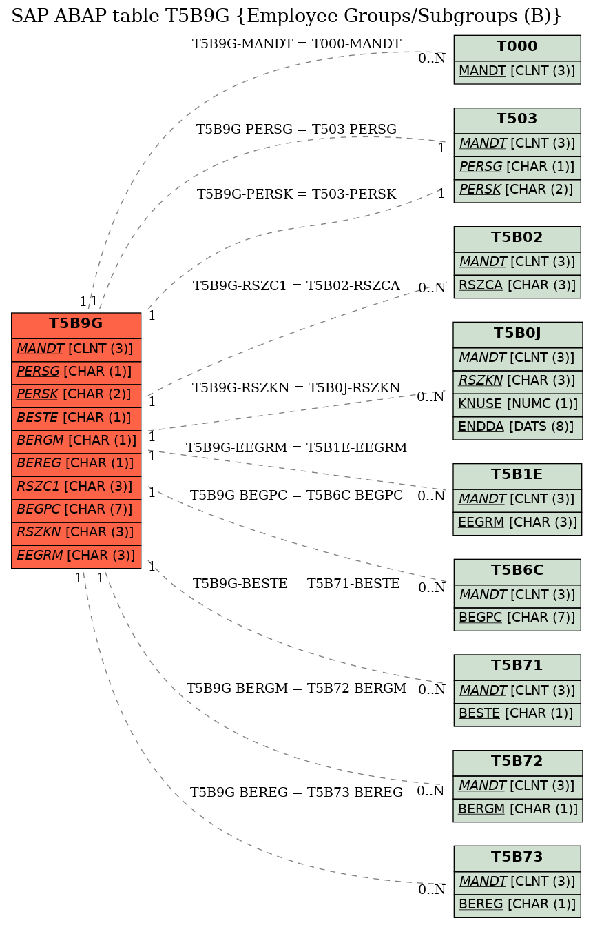 E-R Diagram for table T5B9G (Employee Groups/Subgroups (B))