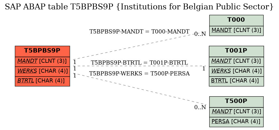 E-R Diagram for table T5BPBS9P (Institutions for Belgian Public Sector)