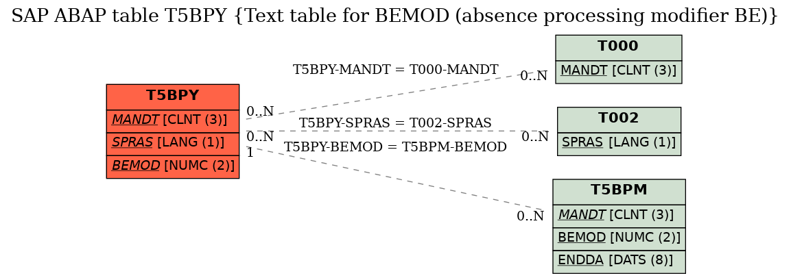 E-R Diagram for table T5BPY (Text table for BEMOD (absence processing modifier BE))