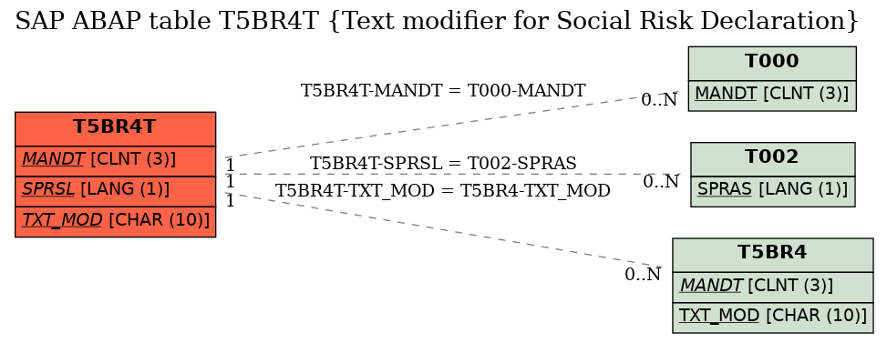 E-R Diagram for table T5BR4T (Text modifier for Social Risk Declaration)