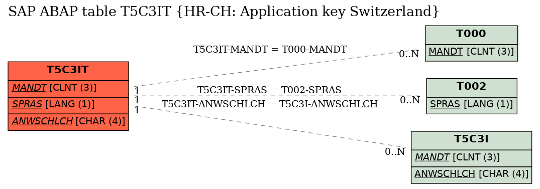 E-R Diagram for table T5C3IT (HR-CH: Application key Switzerland)