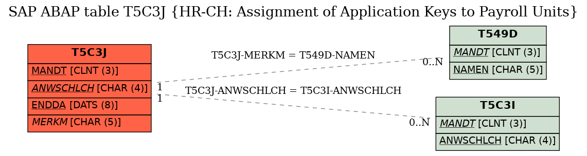 E-R Diagram for table T5C3J (HR-CH: Assignment of Application Keys to Payroll Units)