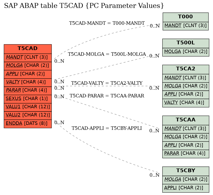 E-R Diagram for table T5CAD (PC Parameter Values)