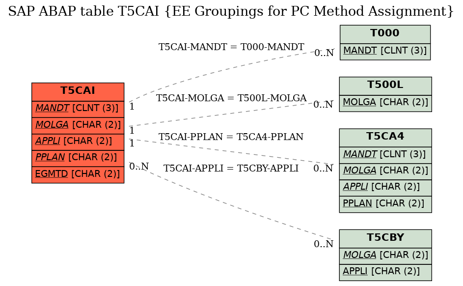 E-R Diagram for table T5CAI (EE Groupings for PC Method Assignment)