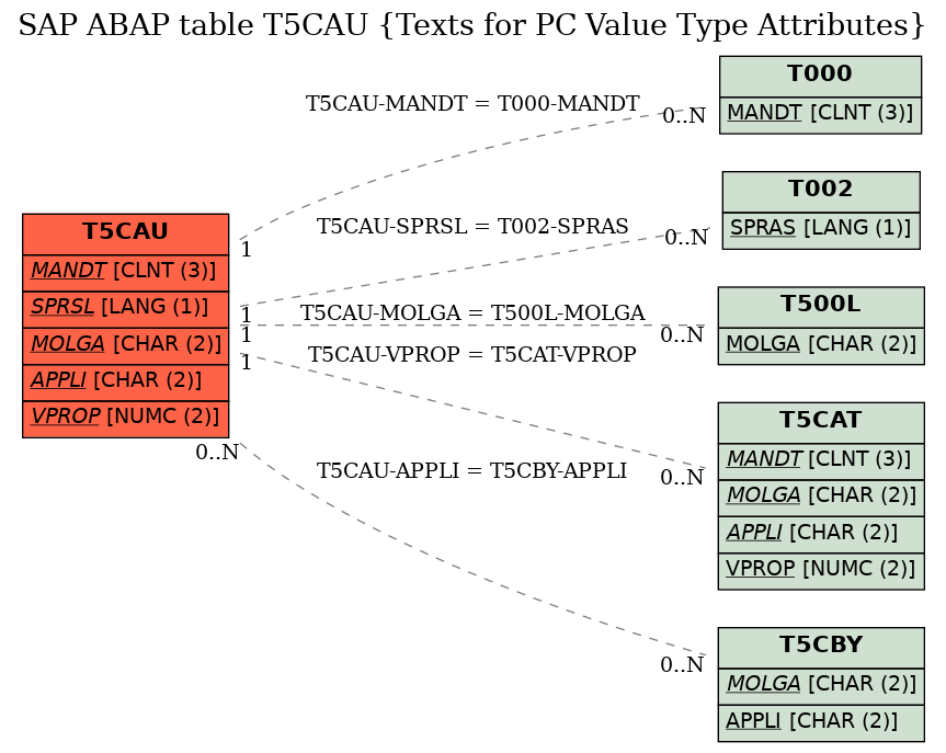 E-R Diagram for table T5CAU (Texts for PC Value Type Attributes)