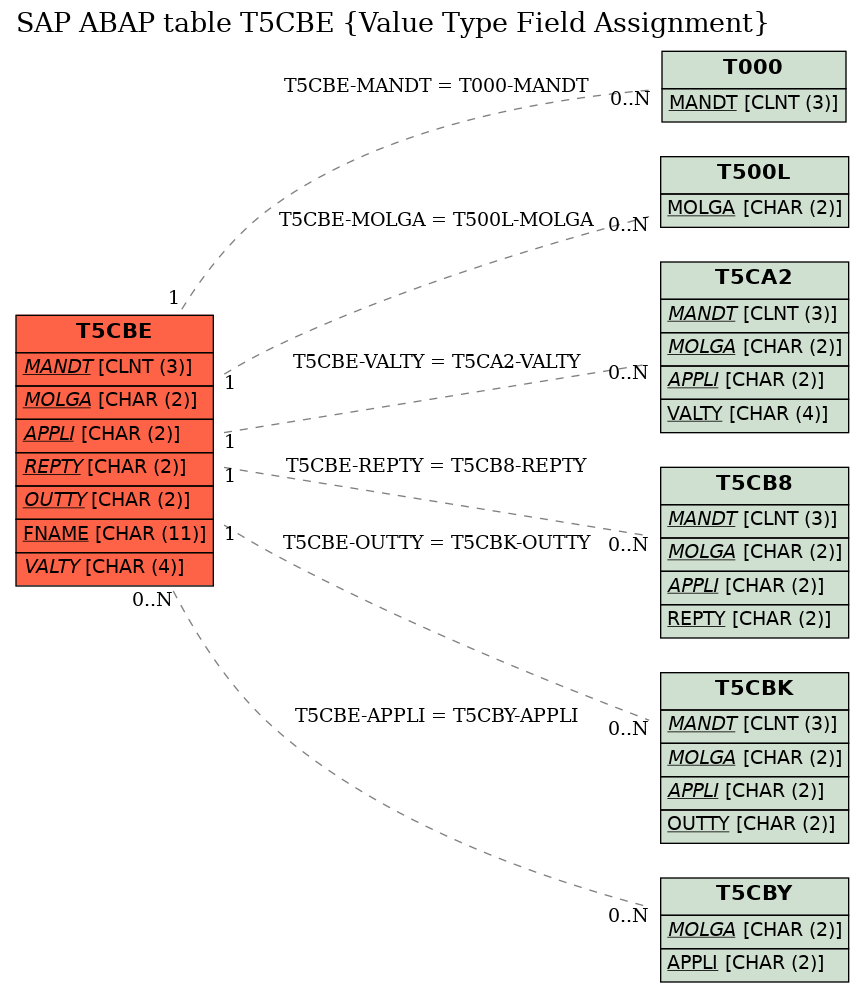 E-R Diagram for table T5CBE (Value Type Field Assignment)