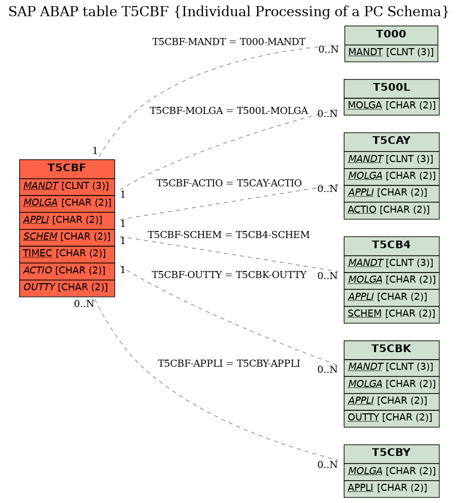 E-R Diagram for table T5CBF (Individual Processing of a PC Schema)