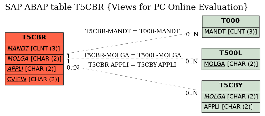 E-R Diagram for table T5CBR (Views for PC Online Evaluation)