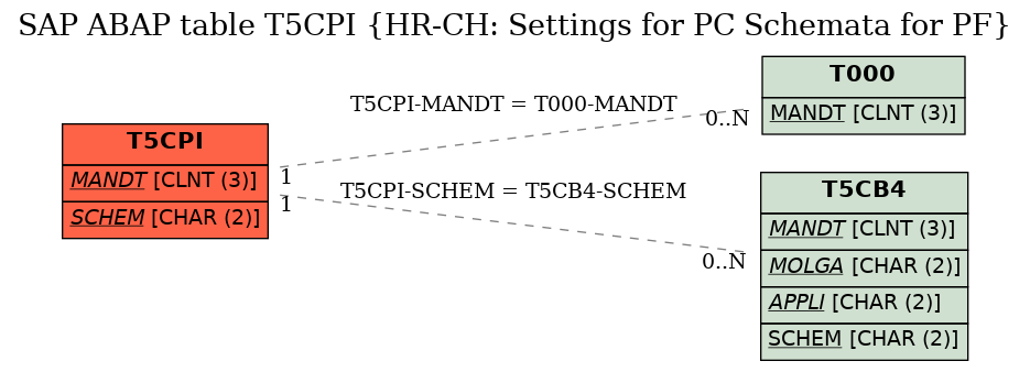 E-R Diagram for table T5CPI (HR-CH: Settings for PC Schemata for PF)