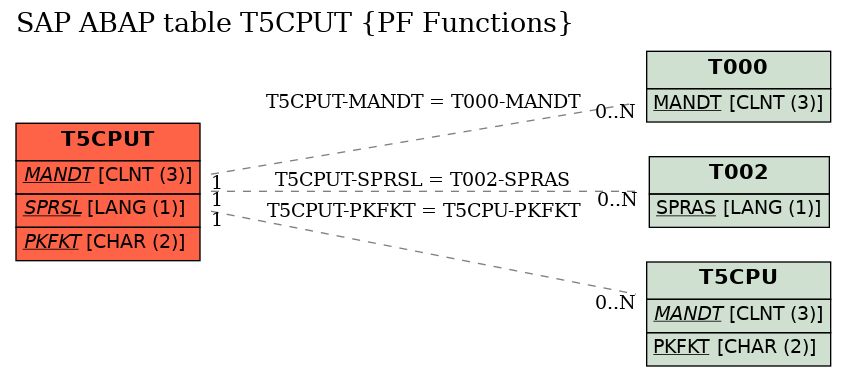 E-R Diagram for table T5CPUT (PF Functions)