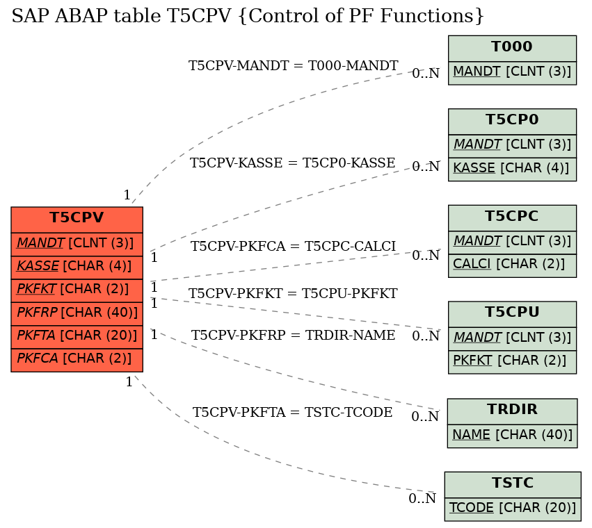 E-R Diagram for table T5CPV (Control of PF Functions)