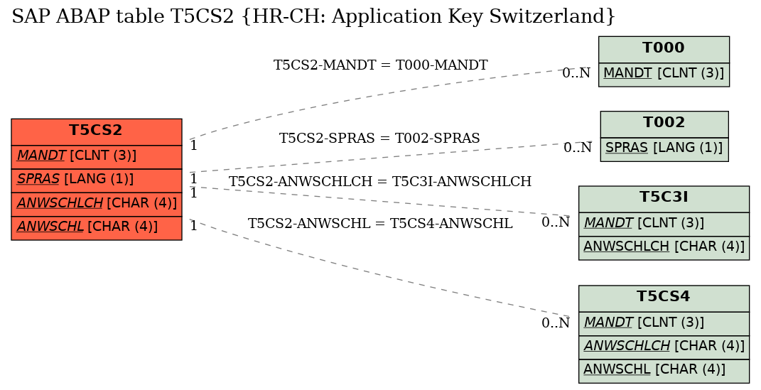 E-R Diagram for table T5CS2 (HR-CH: Application Key Switzerland)