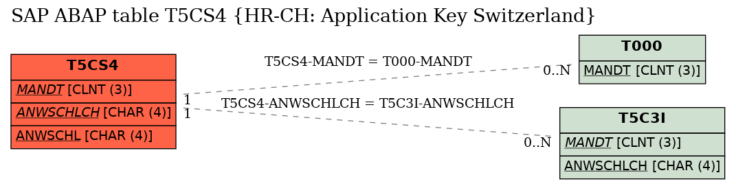 E-R Diagram for table T5CS4 (HR-CH: Application Key Switzerland)