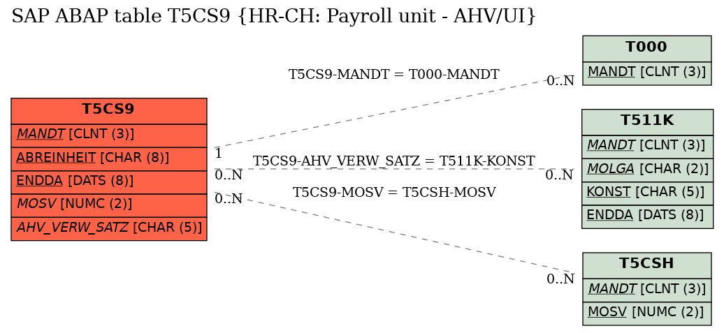 E-R Diagram for table T5CS9 (HR-CH: Payroll unit - AHV/UI)