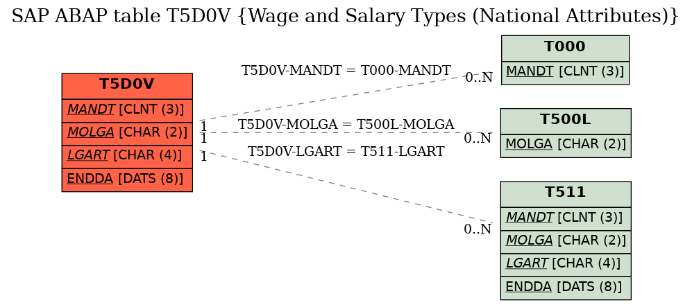 E-R Diagram for table T5D0V (Wage and Salary Types (National Attributes))