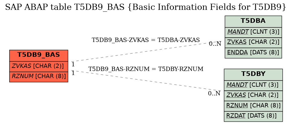E-R Diagram for table T5DB9_BAS (Basic Information Fields for T5DB9)