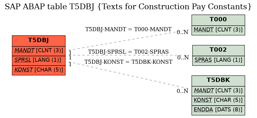 E-R Diagram for table T5DBJ (Texts for Construction Pay Constants)