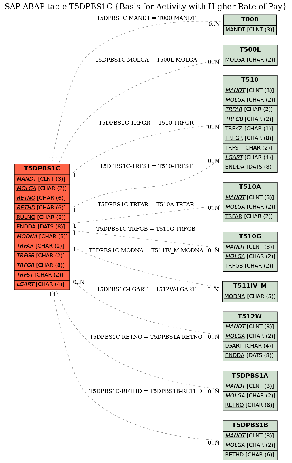 E-R Diagram for table T5DPBS1C (Basis for Activity with Higher Rate of Pay)