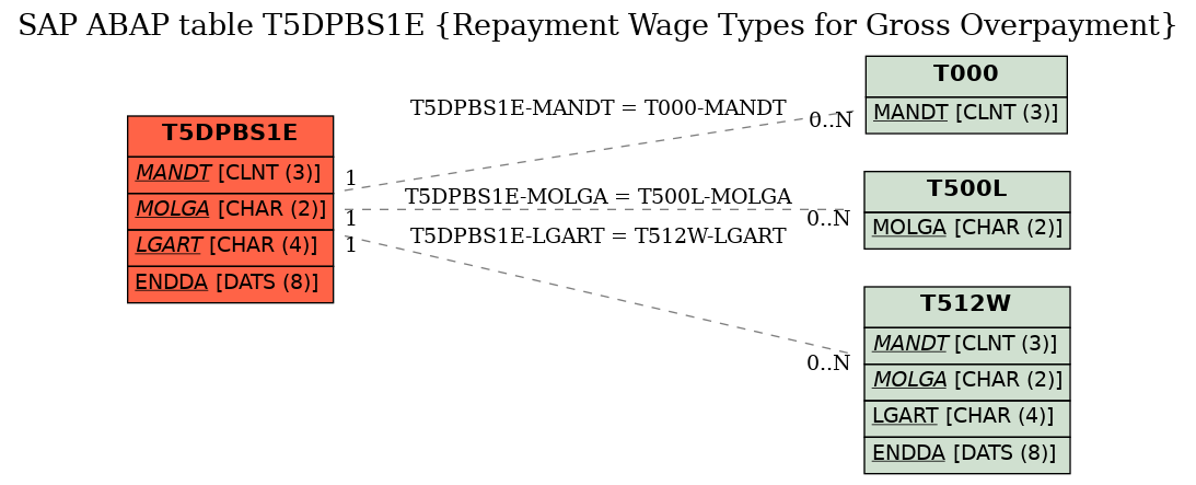 E-R Diagram for table T5DPBS1E (Repayment Wage Types for Gross Overpayment)