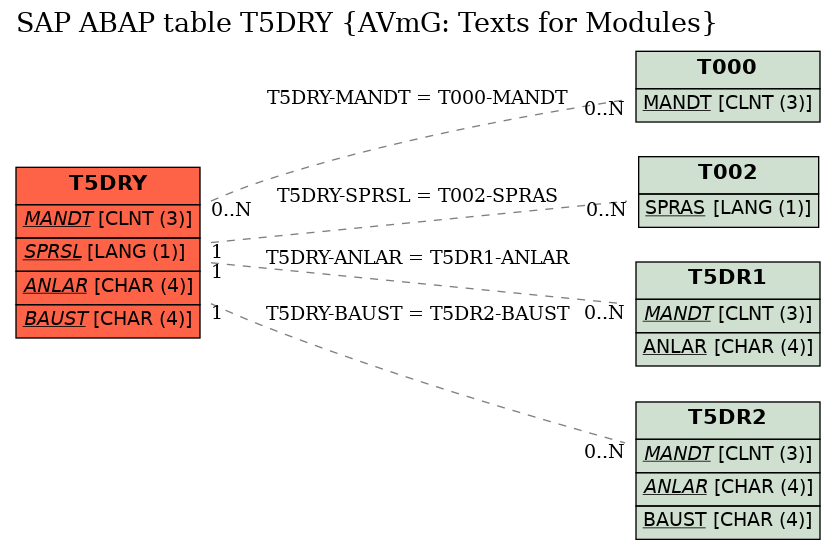 E-R Diagram for table T5DRY (AVmG: Texts for Modules)