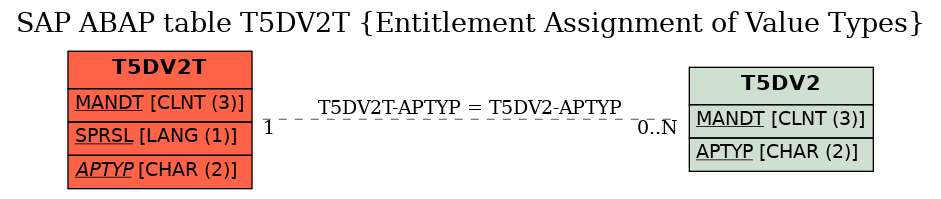 E-R Diagram for table T5DV2T (Entitlement Assignment of Value Types)