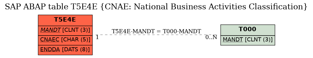 E-R Diagram for table T5E4E (CNAE: National Business Activities Classification)