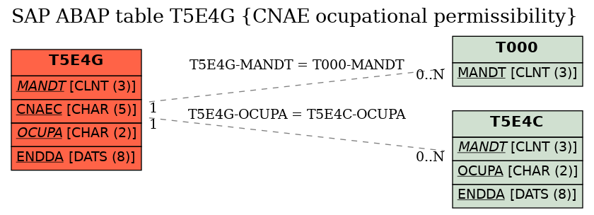 E-R Diagram for table T5E4G (CNAE ocupational permissibility)