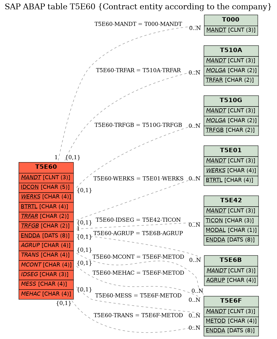 E-R Diagram for table T5E60 (Contract entity according to the company)